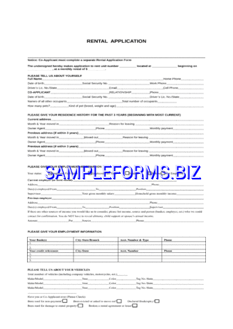Wyoming Rental Application Form pdf free